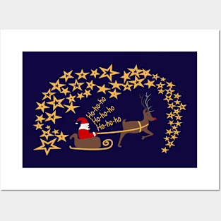 Santa Claus and Rudolph reindeer with stars Posters and Art